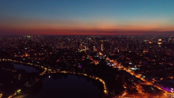 Widok Lotu Ptaka Park Ibirapuera Nocą Sao Paulo Brazylia Wspaniały — Wideo stockowe