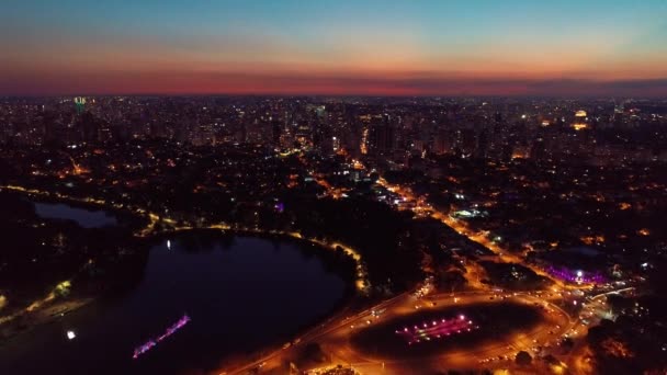 Luftaufnahme Des Parks Von Ibirapuera Bei Nacht São Paulo Brasilien — Stockvideo