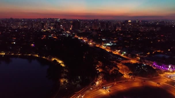 Widok Lotu Ptaka Park Ibirapuera Nocą Sao Paulo Brazylia Wspaniały — Wideo stockowe
