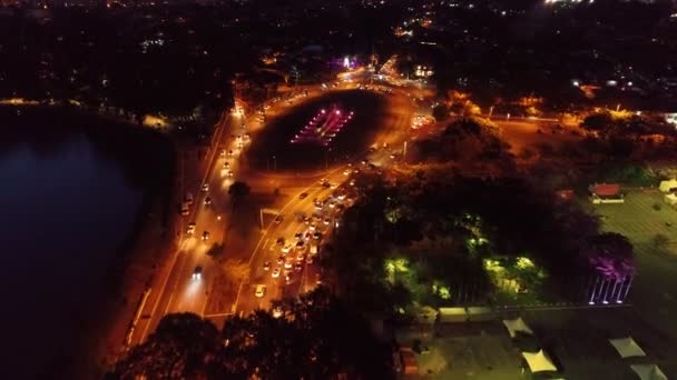 Geceleri Ibirapuera Nın Parkı Nın Havadan Görünüşü Sao Paulo Brezilya — Stok video