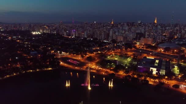 ブラジル サンパウロの夜にIbirapuera Parkの空中ビュー 素晴らしい風景 — ストック動画