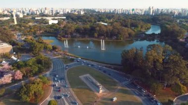 Güzel bir günde Ibirapuera 'nın Parkı' nın havadan görünüşü, Sao Paulo Brezilya. Harika manzara.. 
