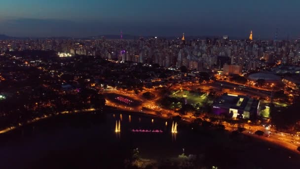 Pemandangan Udara Taman Ibirapuera Malam Hari Sao Paulo Brasil Great — Stok Video