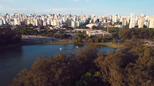 Vista Aérea Parque Ibirapuera Belo Dia São Paulo Brasil Grande — Vídeo de Stock