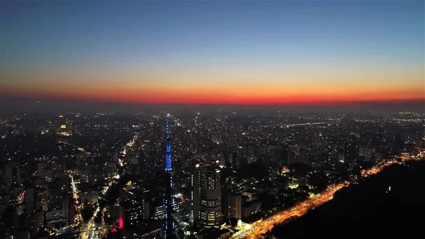 Flygfoto Över Solnedgången Staden Fantastiskt Landskap São Paulo Brasilien — Stockfoto