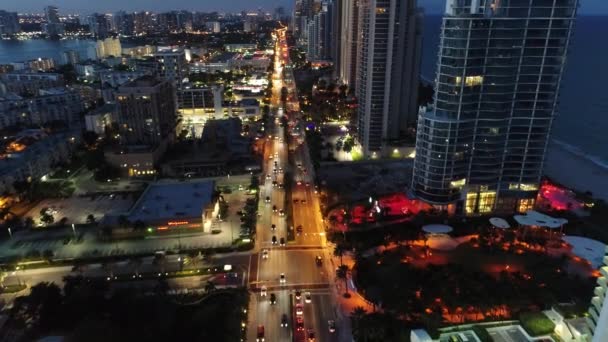 Widok Lotu Ptaka Zachód Słońca Sunny Isles Miami Stany Zjednoczone — Wideo stockowe