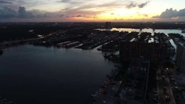 Vista Aérea Pôr Sol Paisagem Marinha Sunny Isles Miami Estados — Vídeo de Stock