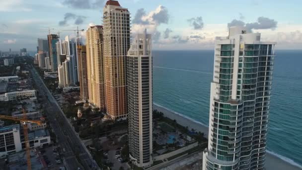 Vista Aérea Puesta Sol Del Paisaje Marino Sunny Isles Miami — Vídeo de stock