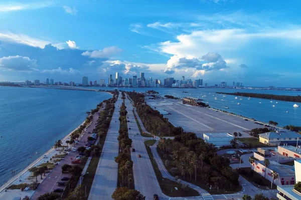 Vista Aerea Del Tramonto Nella Baia Biscayne Miami Stati Uniti — Foto Stock