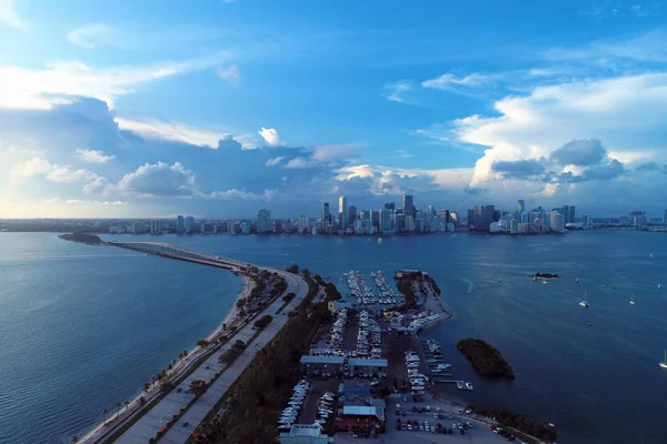 Vista Aérea Pôr Sol Baía Biscayne Miami Estados Unidos Grande — Fotografia de Stock