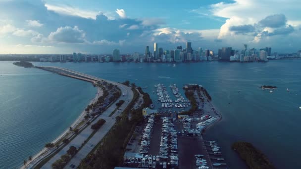 Vista Aérea Pôr Sol Baía Biscayne Miami Estados Unidos Grande — Vídeo de Stock