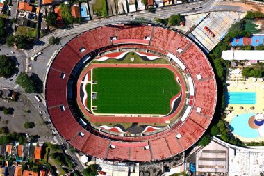 Sao Paulo, Sao Paulo, Brazil - 06/07/2020 - Panoramic view of Cicero Pompeu de Toledo Stadium. Great landscape. Morumbi Stadium. clipart