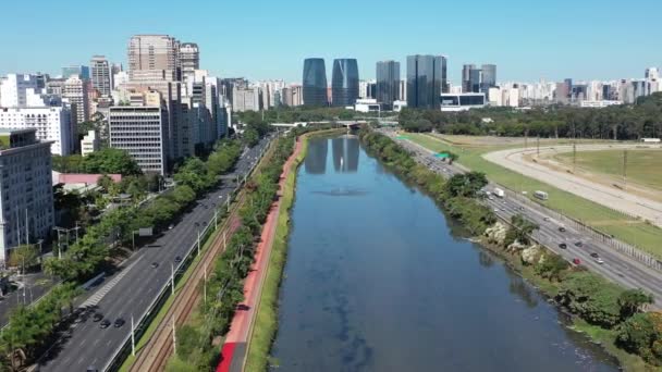 Vista Panorámica Escena Vida Ciudad Día Soleado Paisaje Ciudad Gran — Vídeos de Stock