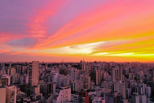 Vista Panoramica Del Tramonto Sulla Scena Della Vita Cittadina Grande — Foto Stock