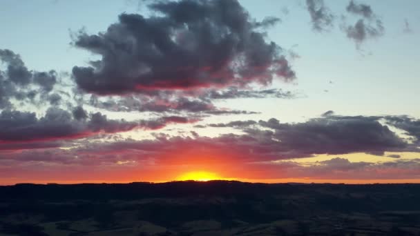 Panorama Paesaggio Del Tramonto Montagna Grande Scena Vita Rurale — Video Stock