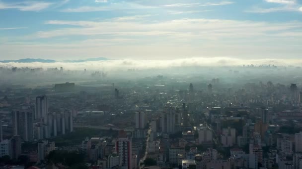 Flygande Landskap Dimmig Morgon Stadens Liv Antenn Scen São Paulo — Stockvideo