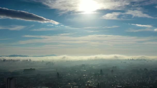 Paesaggio Aereo Mattina Nebbioso Nella Scena Aerea Vita Della Città — Video Stock