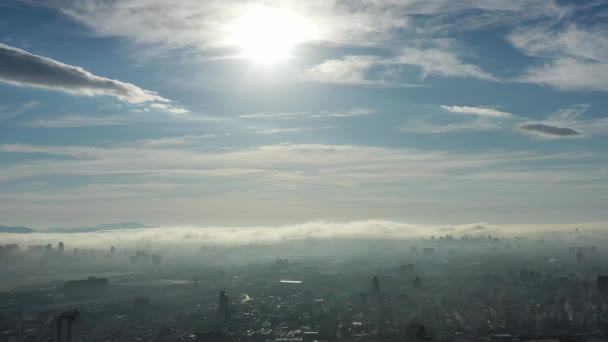 Luchtlandschap Van Mistige Ochtend Het Stadsleven Luchtfoto Scene Sao Paulo — Stockvideo