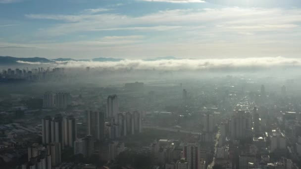 Paesaggio Aereo Mattina Nebbioso Nella Scena Aerea Vita Della Città — Video Stock