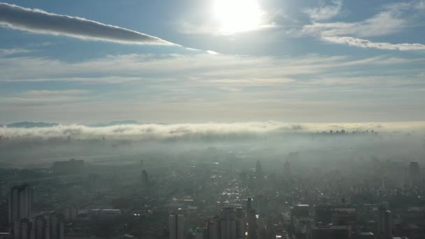 Krajobraz Powietrzny Mglistego Poranka Miejskiej Scenie Powietrznej Życia Sao Paulo — Wideo stockowe