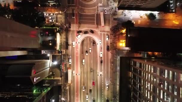 Vista Aérea Avenida Paulista Sao Paulo Brasil Paisaje Nocturno Escena — Vídeos de Stock