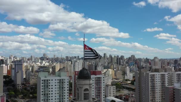 Sao Paulo Flag Letecký Pohled Městskou Životní Scénu Létání Kolem — Stock video