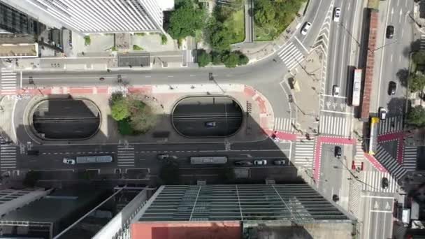 Vista Cima Para Baixo Cruzamento Avenidas Famosas Brasil Avenida Paulista — Vídeo de Stock