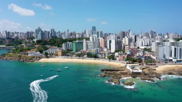 Brezilya Nın Kuzeydoğu Sahilindeki Salvador Bahia Daki Deniz Fenerinin Havadan — Stok video