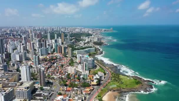 Widok Lotu Ptaka Miasto Przybrzeżne Salvador Bahia Brazylia Plaża Krajobraz — Wideo stockowe