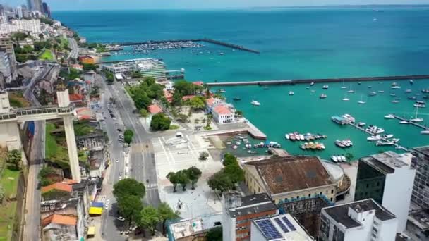 Vista Ciudad Costera Paisaje Marino Puerto Paradisíaco Playa Salvador Bahia — Vídeos de Stock