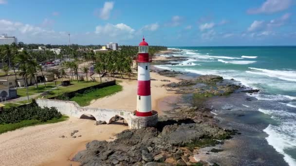 Seascape Farol Itapua Majáková Scéna Salvadoru Bahia Brazílie Pohled Faula — Stock video