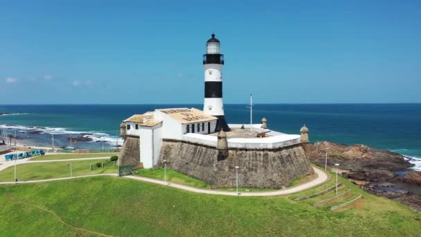 Vista Aérea Farol Navegação Salvador Bahia Brasil Panorama Paisagem Farol — Vídeo de Stock