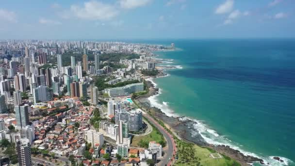 Widok Lotu Ptaka Miasto Przybrzeżne Salvador Bahia Brazylia Plaża Krajobraz — Wideo stockowe