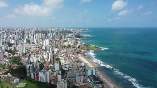 Widok Lotu Ptaka Miasto Przybrzeżne Salvador Bahia Brazylia Plaża Krajobraz — Wideo stockowe