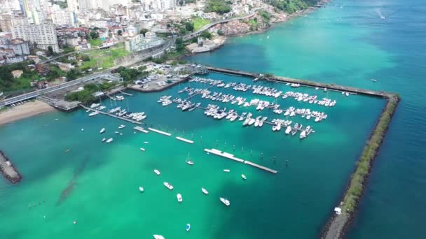 Salvador Bahia Brezilya Daki Limanın Mavi Deniz Manzarası Limanda Büyük — Stok video