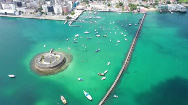 Salvador Bahia Brezilya Daki Limanın Mavi Deniz Manzarası Limanda Büyük — Stok video