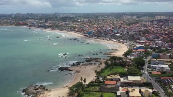 Vista Playa Costera Salvador Bahía Brasil Escena Azul Del Paisaje — Vídeos de Stock