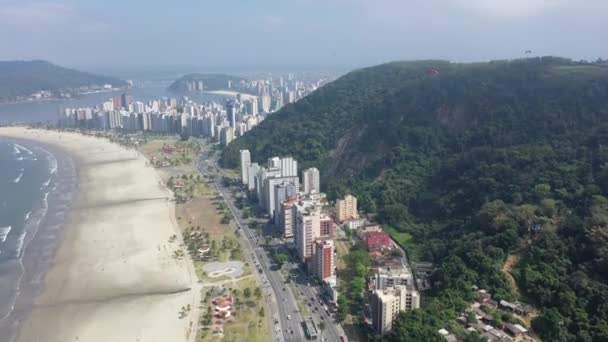 Sao Paulo Brezilya Santos Plajının Şehir Manzarası Binaların Manzarası Sahil — Stok video