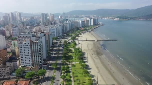 Santos Sao Paulo Brezilya Daki Deniz Kıyılarının Binaların Havadan Görünüşü — Stok video