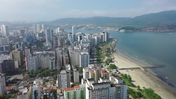 Letecký Pohled Mořské Pobřeží Budovy Ulici Santos Sao Paulo Brazílie — Stock video