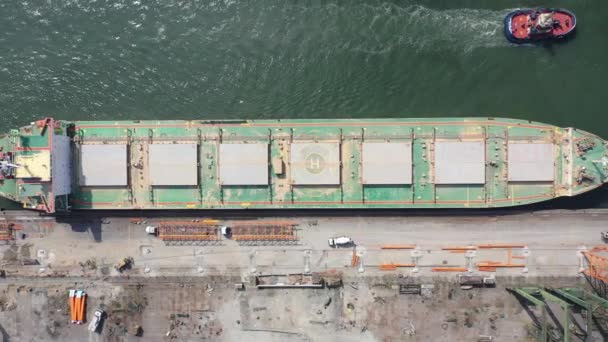 Blick Von Oben Auf Das Frachtschiff Hafendock Frachtschifffahrt Hafen Santos — Stockvideo