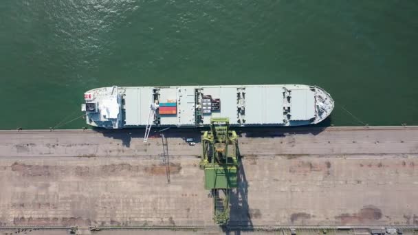 Vue Dessus Navire Cargo Dans Quai Port Scène Expédition Fret — Video