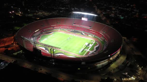 Sao Paulo Brazylia Widok Stadionu Piłkarskiego Morumbi Oświetlona Scena Nocy — Wideo stockowe