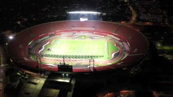 Sao Paulo Brezilya Morumbi Futbol Stadyumu Manzaralı Gece Aydınlatma Sahnesi — Stok video