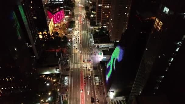 São Paulo Brasil Iluminado Paulista Avenida Vista Noite Cena Paisagem — Vídeo de Stock