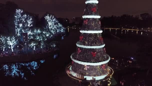 Christmas Tree View Night Ibirapuera Park Sao Paulo Brazil Santa — Stock Video