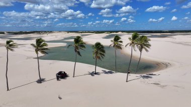 Maranhao Brezilya 'daki Tutoia' da küçük çarşaflar. Doğa manzarası. Kıvrımlı kum tepeleri. Tutoia 'da küçük çarşaflar. Yağmur suyu gölleri. Güzel Yüksek Kumullar. Yaz Gezisi. Brezilya Kuzeydoğu.
