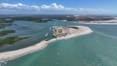 Brezilya 'nın Piaui şehrinde, Cajueiro Da Praia' daki Barra Grande Plajı. Plaj manzarası. Doğa Deniz Burnu. Tatil Varış Yeri. Brezilya 'nın Piaui şehrinde, Cajueiro Da Praia' daki Barra Grande Plajı. Yaz Seyahati.