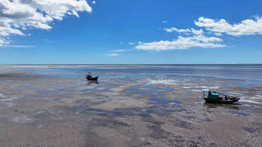Maranhao Brezilya 'daki Tutoia' da bataklık tekneleri. Plaj manzarası. Doğa Deniz Burnu. Seyahat güzergahı. Maranhao Brezilya 'daki Tutoia' da bataklık tekneleri. Cennet Manzarası.