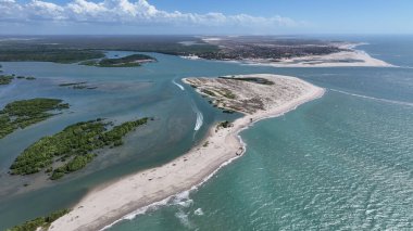 Brezilya 'nın Piaui şehrinde, Cajueiro Da Praia' daki Barra Grande Plajı. Plaj manzarası. Doğa Deniz Burnu. Tatil Varış Yeri. Brezilya 'nın Piaui şehrinde, Cajueiro Da Praia' daki Barra Grande Plajı. Yaz Seyahati.